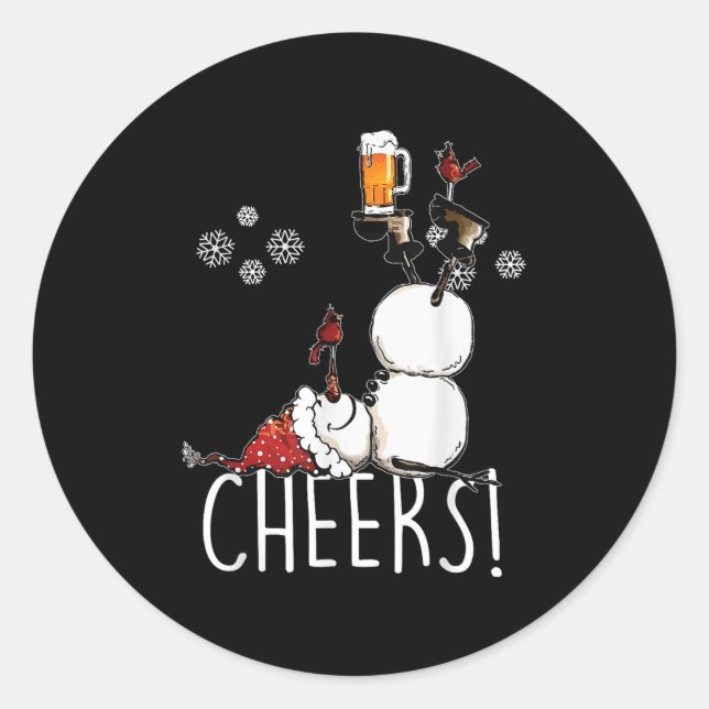 Cheers Snowman Beer And Wine Christmas  Classic Round Sticker (Front)