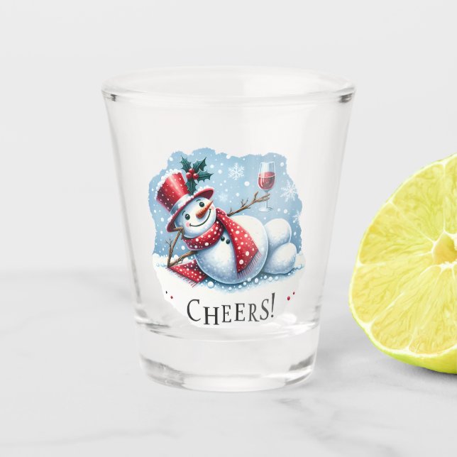 Cheers Snowman Drinking Wine Shot Glass (Front)