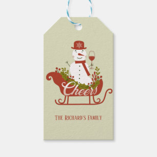 Cheers Snowman with Wine and Sled Christmas Gift Tags