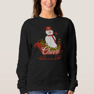 Cheers Snowman with Wine and Sled Christmas Sweatshirt