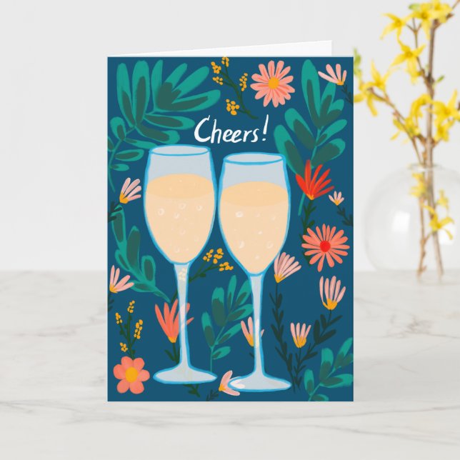 Cheers! Sparkling Wine Champagne Flowers Congrats  Card (Yellow Flower)