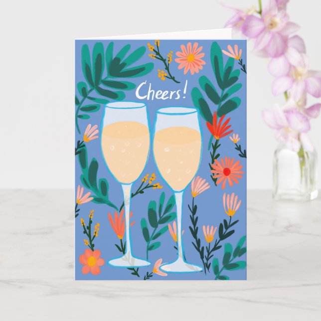 Cheers! Sparkling Wine Champagne Flowers Congrats  Card (Orchid)