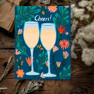 Cheers! Sparkling Wine Champagne Flowers Congrats  Postcard