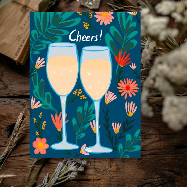 Cheers! Sparkling Wine Champagne Flowers Congrats  Postcard (Cheers! Sparkling Wine Champagne Flowers Congrats Engagement wedding Postcard
)