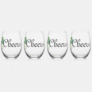 ☘️ Cheers St. Patrick’s Day Clover Stemless Wine Glass
