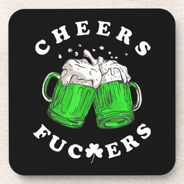 Cheers St Patricks Day Beer Drinking Funny Coaster (Front)