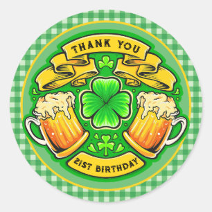 Cheers St. Patrick's Day Shamrock 21st Birthday  Classic Round Sticker