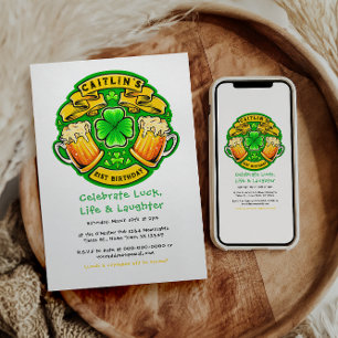 Cheers St Patricks Day Shamrock  21st Birthday  Invitation