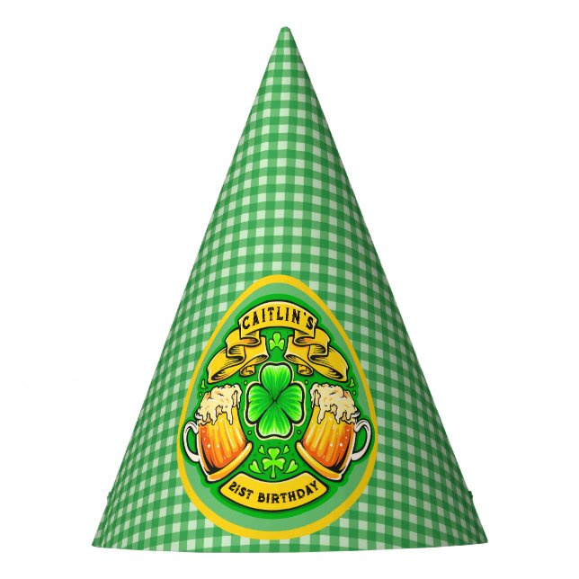Cheers St Patricks Day Shamrock  21st Birthday  Party Hat (Front)
