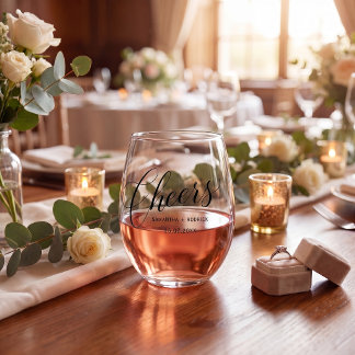  cheers stemless wine glass simple typography