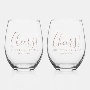 Cheers! Stylish Typography Wedding Stemless Wine Glass