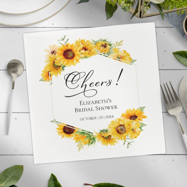 Cheers Sunflower Floral Fall Bridal Shower Napkins (Creator Uploaded)