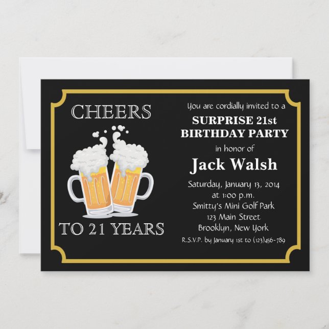 Cheers Surprise 21st Birthday Party Invitations (Front)
