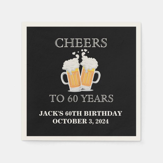 Cheers Surprise 60th Birthday Ecru Paper Napkin (Front)
