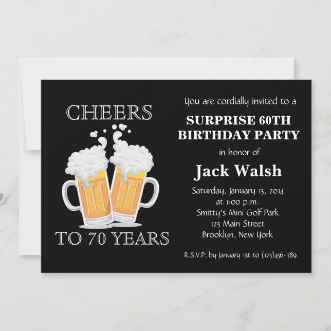 Cheers Surprise 70th Birthday Party Invitations (Front)