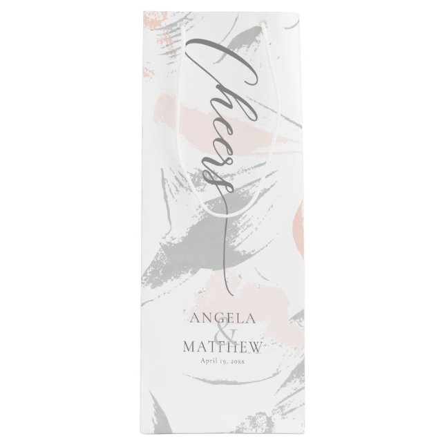 Cheers Thank You Sage Blush Watercolor  Wine Gift Bag (Front)