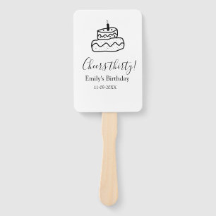 Cheers thirty birthday cake black scribble hand fan