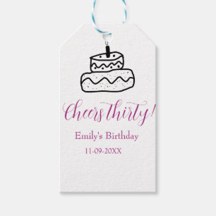 Cheers thirty birthday cake black scribble hand gift tags