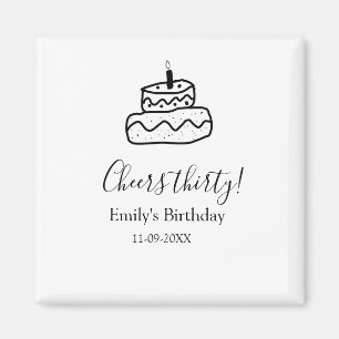 Cheers thirty birthday cake black scribble hand magnet