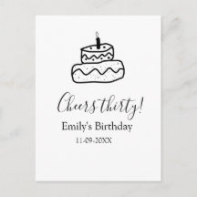 Cheers thirty birthday cake black scribble hand