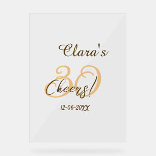 Cheers thirty birthday charcoal brown orange bold acrylic sign