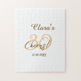 Cheers thirty birthday charcoal brown orange bold  jigsaw puzzle