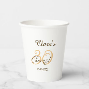 Cheers thirty birthday charcoal brown orange bold paper cups