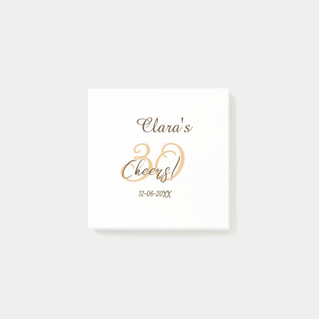 Cheers thirty birthday charcoal brown orange bold  post-it notes (Front)