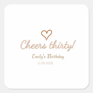 Cheers thirty birthday heart orange pink pastel mo square sticker
