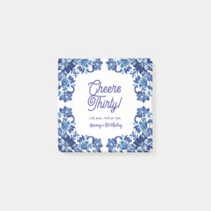 Cheers thirty birthday royal blue floral border na post-it notes
