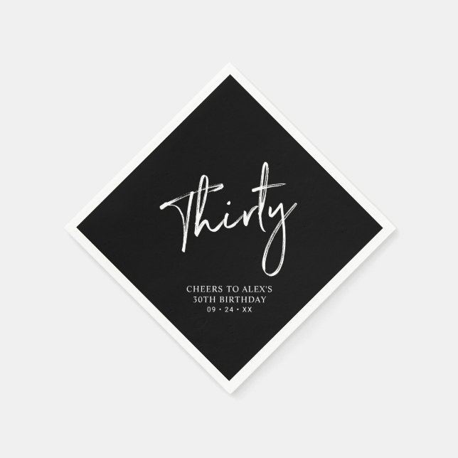 Cheers Thirty | Black Modern Adult 30th Birthday Napkin (Corner)