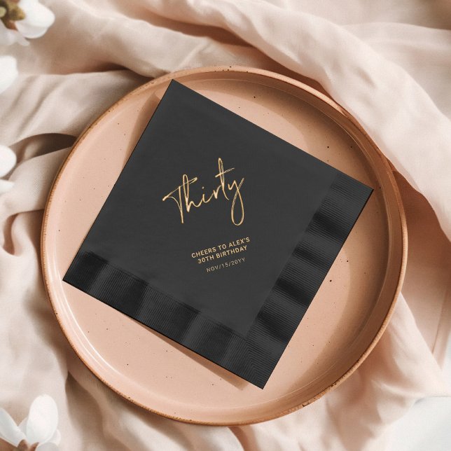 Cheers Thirty | Modern Adult 30th Birthday Party Foil Napkins (Creator Uploaded)