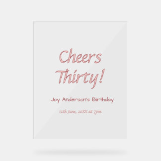 cheers thirty pink maron name trendy birthday simp acrylic sign