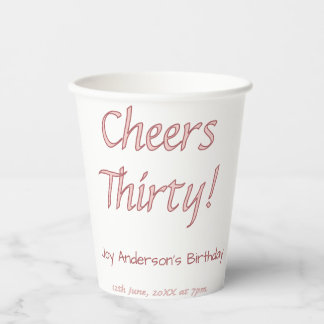 cheers thirty pink maron name trendy birthday simp paper cups