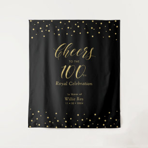 Cheers to 100   Gold & Black 100th Celebration Tapestry