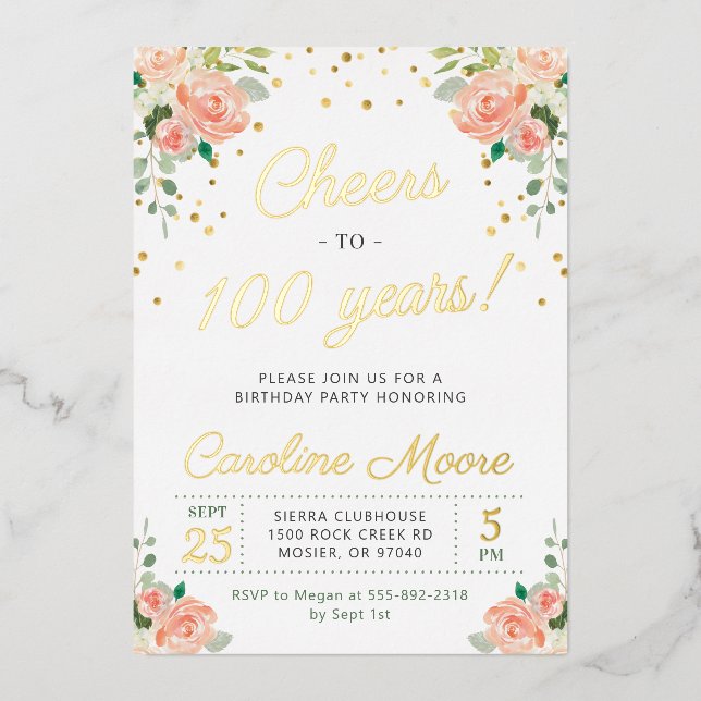 Cheers to 100 Years Ladies 100th Birthday Party Fo (Front)