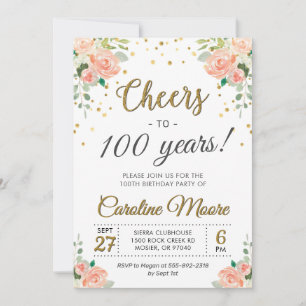 Cheers to 100 Years Ladies 100th Birthday Party Invitation