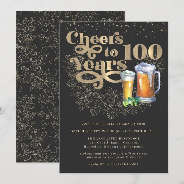 Cheers to 100 Years | Milestone Birthday Party Invitation (Front/Back)