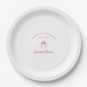 Cheers to 100 Years Pink 100th Birthday Custom Paper Plate