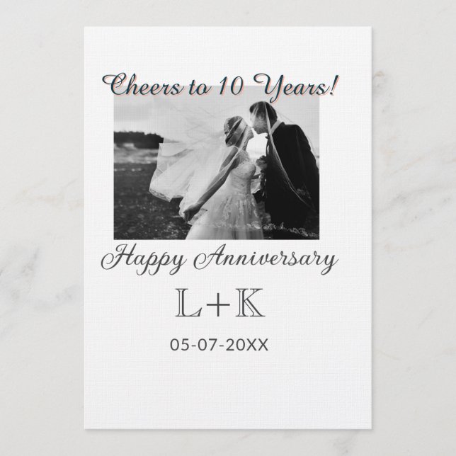 Cheers to 10 Years happy anniversary add photo dat Invitation (Front)