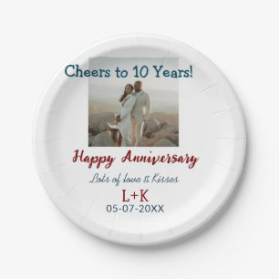 Cheers to 10 Years happy anniversary add photo dat Paper Plate