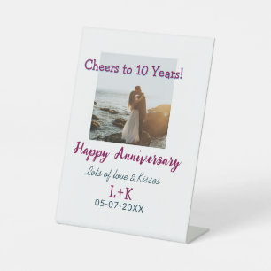 Cheers to 10 Years happy anniversary add photo dat Pedestal Sign