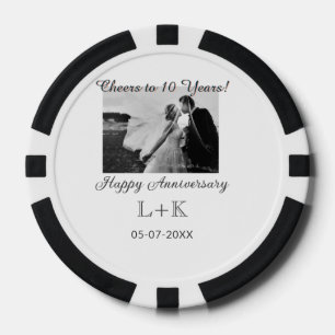 Cheers to 10 Years happy anniversary add photo dat Poker Chips
