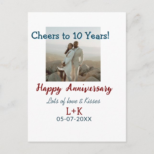 Cheers to 10 Years happy anniversary add photo dat Postcard (Front)