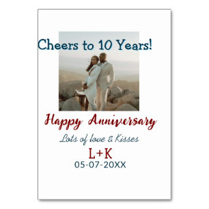Cheers to 10 Years happy anniversary add photo dat Table Number