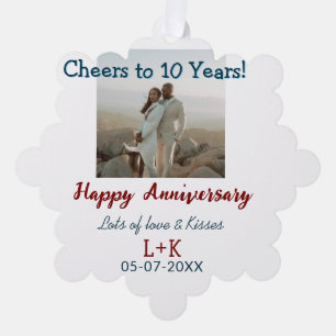 Cheers to 10 Years happy anniversary add photo dat Tree Decoration Card