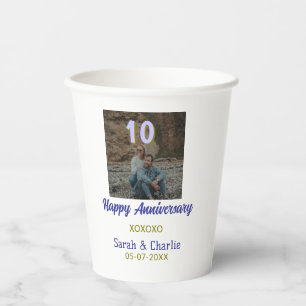 Cheers to 10 Years happy anniversary purple golden Paper Cups