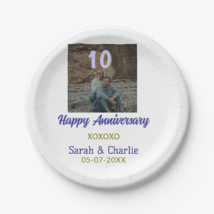 Cheers to 10 Years happy anniversary purple golden Paper Plate
