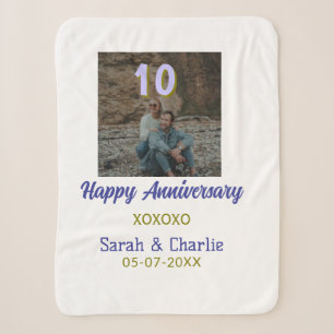 Cheers to 10 Years happy anniversary purple golden Sherpa Blanket