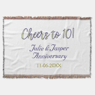 Cheers to 10th wedding anniversary blue golden mod throw blanket